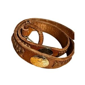 Vintage Leather Concho Belt Mens Size 38 Mexico Silver Western Cowboy Braided
